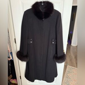 Vintage Marvin Richards Black Wool & Fur-Trimmed Pea Coat